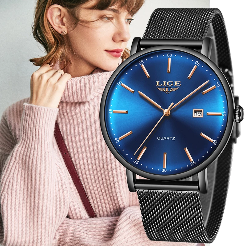 LIGE Women Watches Top Brand Luxury Simple Fashion Watch Ladies Stainless Steel Waterproof Mesh With Clock Quartz Wristwatch+Box LIGE Women Watches Top Brand Luxury Simple Fashion Watch Ladies Stainless Steel Waterproof Mesh With Clock Quartz Wristwatch+Box