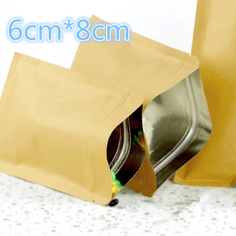

6*8cm (2.4"*3.1") Brown Kraft Paper Valve Zipper Food Storage Packaging Bag With Aluminum Foil Inside Zip Lock Bag Packing Bag