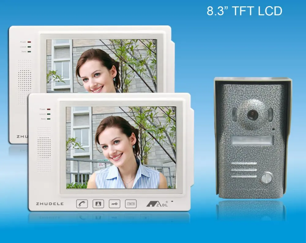 ZHUDELE Акция Цена 2012 стиль 8,3 'сенсорный экран видео телефон двери/аудио дверной телефон, CCD камера, ночного видения 1V2