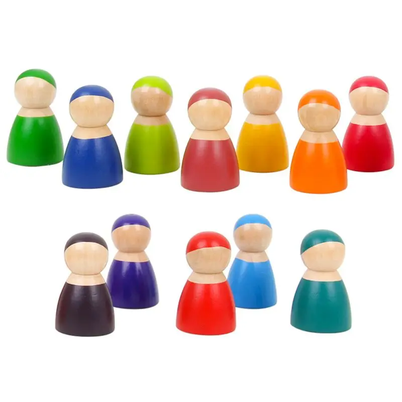 Монтессори набор из 12 радужных друзей колышки для кукол деревянные ролевые игры фигурки людей детские игрушки экологическая безопасность краски