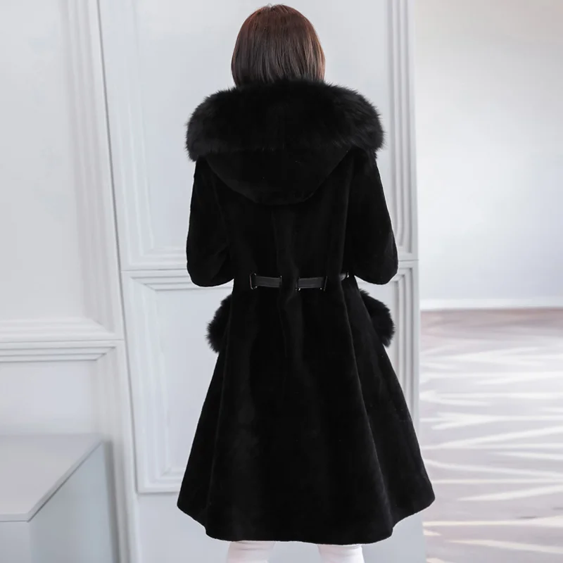 HANZANGL Women's Fur Coats Faux Fur Coat 2018 Winter Long Sleeve Fox Fur Hooded Jacket Warm Long Overcoat 4 color M-3XL