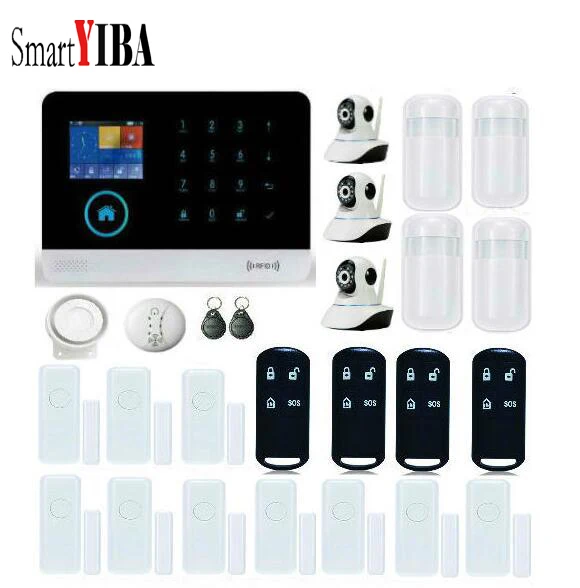 

SmartYIBA Touch Screen LCD display home security Dual Network SIM SMS 2G GSM PIR Sensor Detector Door IP Camera Alarm System
