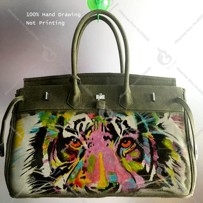 

Canvas HandBag Art Hand printing Graffiti Colors Tiger Design Luxury Bolsa Feminina Designer Handbag Women Men Tote