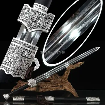 

Handmade Chinese Folded Damascus Steel Wushu Sword Han Tang Dao Jian Double-Groove Blade