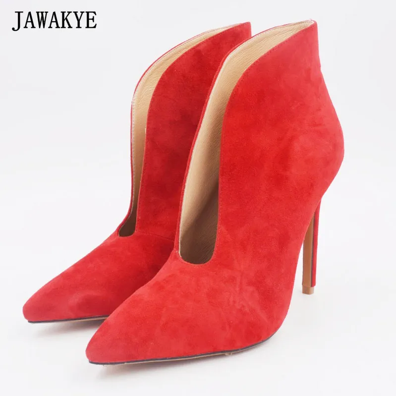 Женские замшевые ботинки JAWAKYE с острым носком на высоком каблуке 2018|boots fashion|fashion