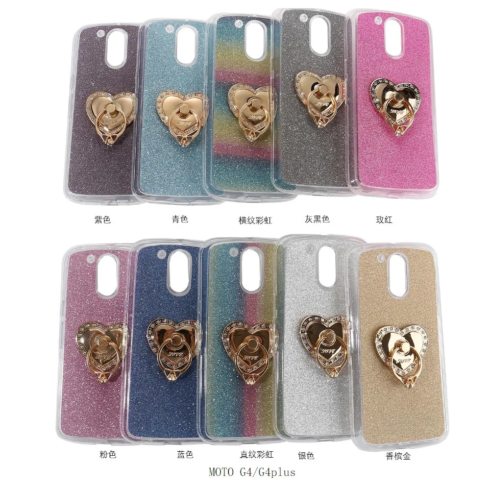 

For MOTO G4 Plus Case Heart-shaped Pattern with 360 Rotate Ring Holder Stand Luxury Glitter Back Cover Case For MOTO G4 Plus