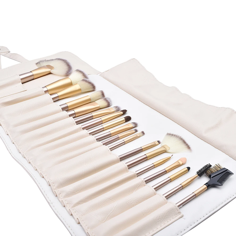 

Professional Soft Champagne 18pcs Makeup Brushes Set Cosmetic Real Make Up Tools Eyeshadow Blush Set With Leather Bag