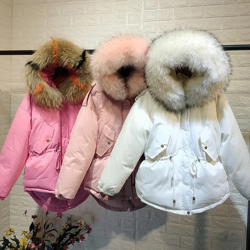 

Hot Sale Women Winter Down Jacket 2018 New Thicken Slim Short White Duck Down Coat Female Natural Fur Parka Hooded Outerwear