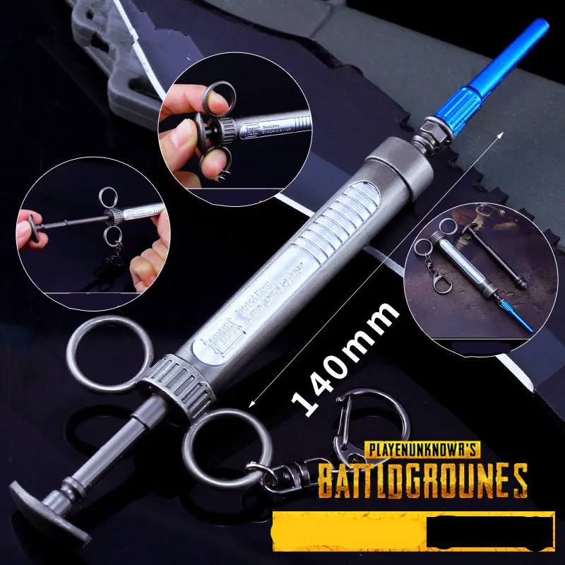  New Arrive PUBG Playerunknown's Battlegrounds Logo Adrenaline syringe Keychain Pendant Cosplay Acce