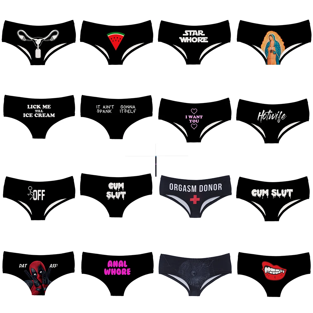 

2019 New Fashion Sexy World Black Funny Hot Female Lingerie Thongs Briefs Print Underwear For Women Cute Panties For Lady