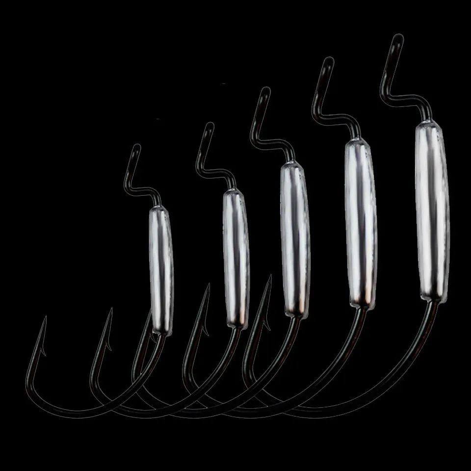 

WALK FISH 5PCS/Lot Fishing Soft Worm Hook With Lead Wide Belly Black Nickel Soft Lures Hooks Grub Texas Rig Barbed Fishhook