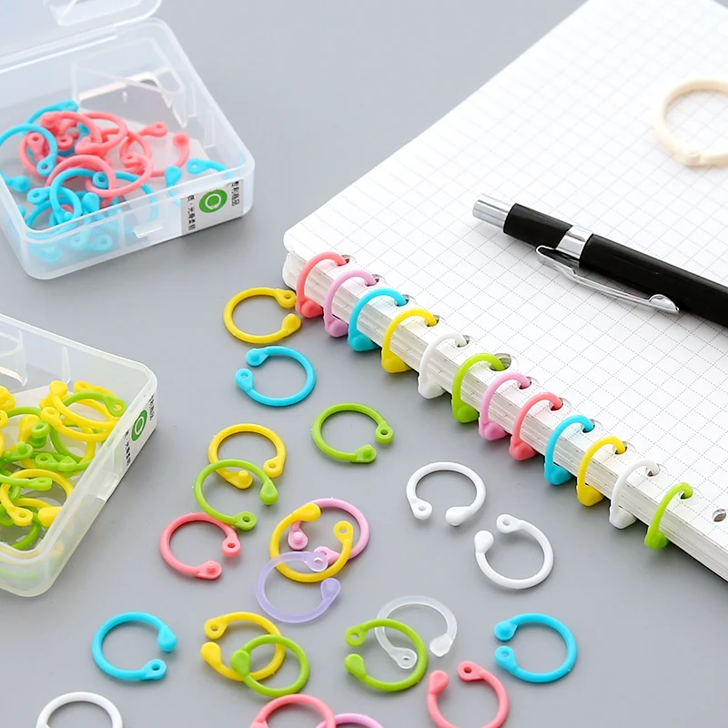 

1Box Colorful Plastic Loose Leaf Book Binder Hinged Rings Keychain Album Scrapbook