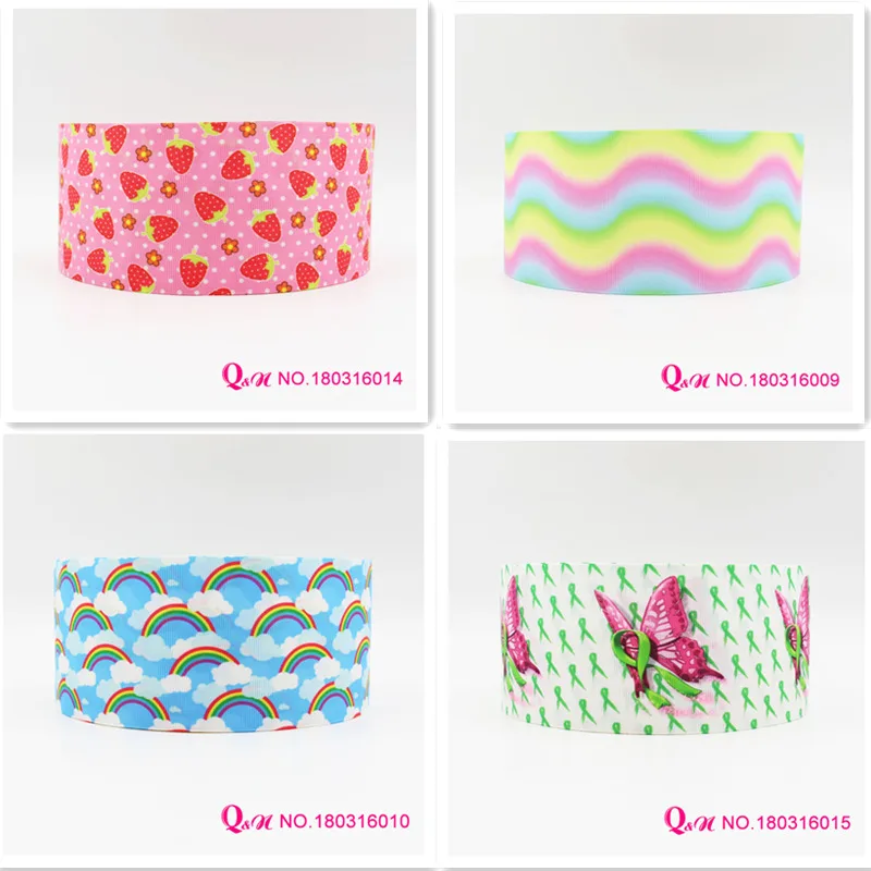 

Q&N ribbon 16mm 22mm 25mm 38mm 50mm 75mm rainbow printed grosgrain ribbon webbing 50yards/roll for hair tie free shipping