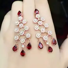 Натуральный красный камень гранат Серьги Серебро 925 природный камень серьги Женщины Личность винограда серьги к юбилею