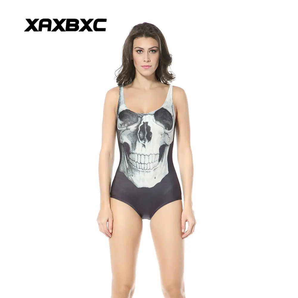 

XAXBXC 1033 Summer Sexy Girl Swimwear Bodysuit Skull Head Face Hallowmas 3D Prints One Piece Women Swimsuit Sport Bathing Suit