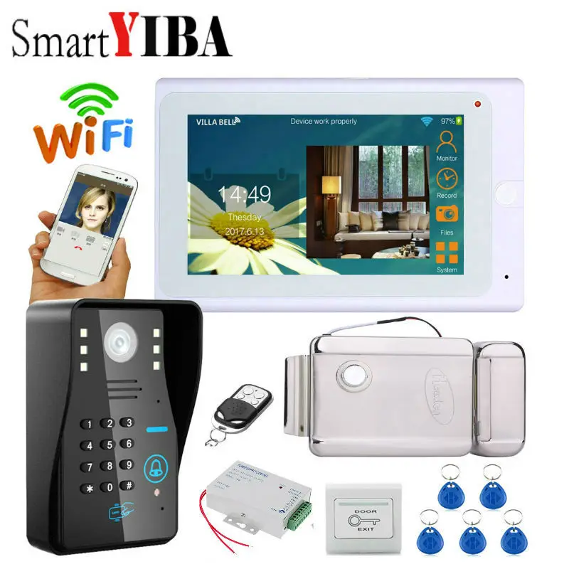 SmartYIBA 7 "TFT цвет дисплей Wi Fi беспроводное видеопереговорное устройство телефон двери дверные звонки системы с 1 камера мониторы для дома