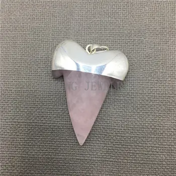 

MY0306 Pink Crystal Shark Tooth Shape Pendant,Rose Color Stone Pendant with Silver Color Cap and Bail