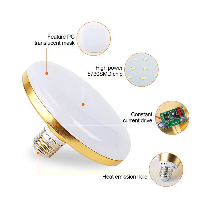 E27 Светодиодный светильник 220 В, 15 Вт, 20 Вт, 30 Вт, 40 Вт, 50 Вт, 60 Вт, плоский прожектор высокой мощности SMD 5730, Bombilla лампа 240 В для домашнего освещения