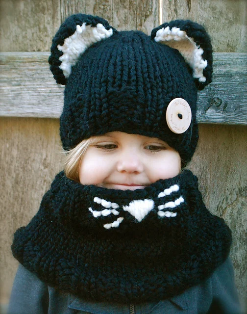 Прекрасный кот узор; вязаная шапка шарф комплект для мальчиков и девочек милые шарфы шапки наборы осень-зима теплый вязаный Шапки шапочка