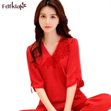 Fdfklak женские пижамы кружевная Сексуальная женская летняя Пижама атласная пижама для женщин Пижама с v-образным вырезом с коротким рукавом комплект для сна