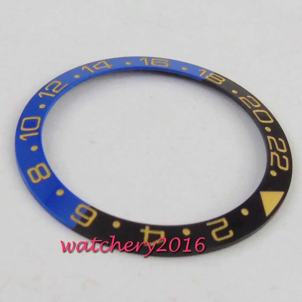 38mm black blue ceramic bezel Yellow numbers insert for 40mm submariner men's watch