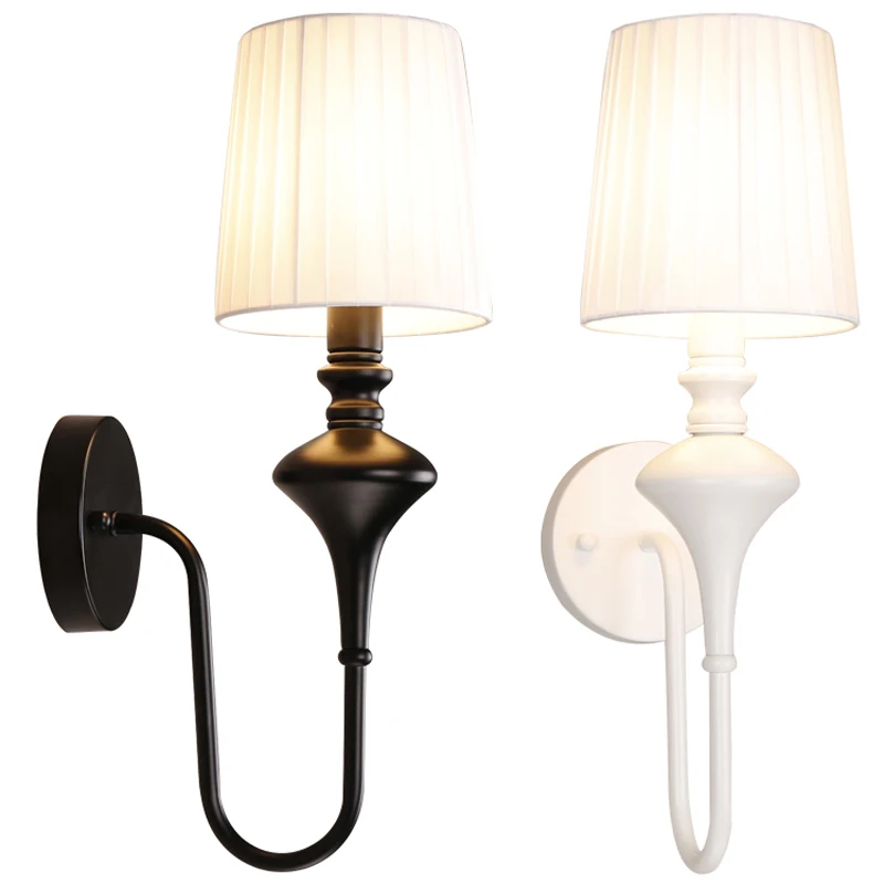 American Iron Wall Lamp White Black Fabric Lampshade Sconces American Iron Wall Lamp White Black Fabric Lampshade Sconces Fixture Stairway Living Room Hallway Bedroom Light Wl281