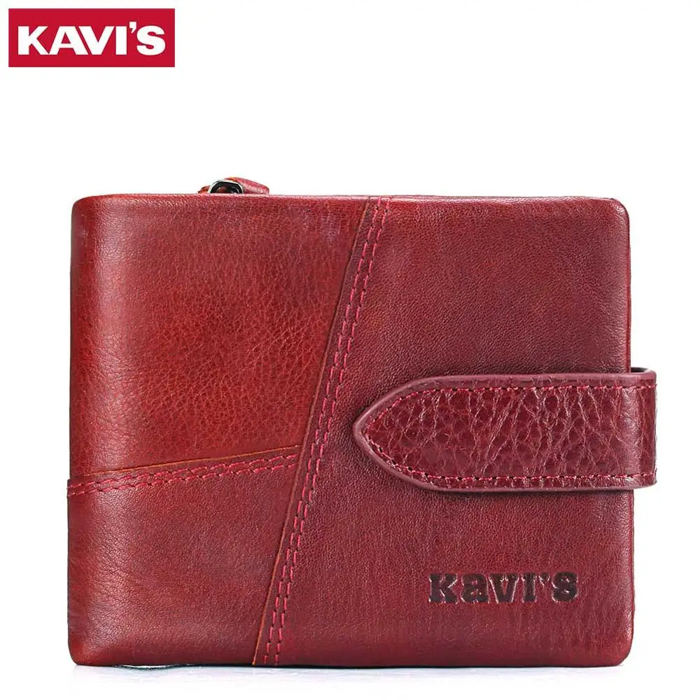 KAVIS Женский кошелек из натуральной кожи, женский длинный клатч, Женский кошелек, портмоне, Rfid, роскошный бренд, сумка для денег, Волшебная молния, кошелек для монет - Цвет: Red S