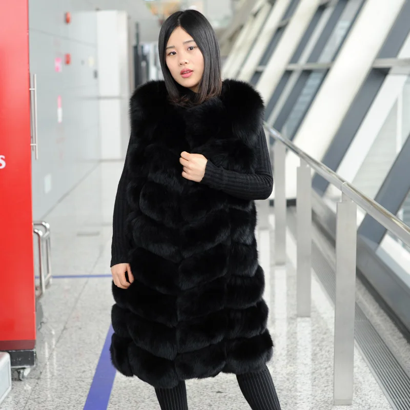 Femmes Outwear Renard De Réel Fourrure Cx 01 Long 2018 g b Mode Noir Manteau Gilet Iw8qOBZ