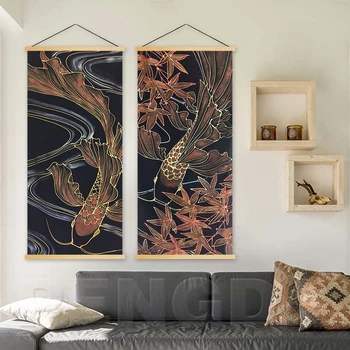 

Canvas Print Modern Butterfly Koi Carp Maple Leaf Painting Solid Wood Hanging Scrolls Wall Artwork Home Living Room Decoration