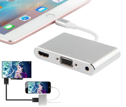 imágenes para 2017 NUEVA Aleación De Aluminio Adaptador de Vídeo AV a HDMI Convertidor de Audio VGA Para 6 iphone 6 S 7 Más 5 5S ipad Aire Mini Pro de Vídeo a TV imágenes para 2017 NUEVA Aleación De Aluminio Adaptador de Vídeo AV a HDMI Convertidor de Audio VGA Para 6 iphone 6 S 7 Más 5 5S ipad Aire Mini Pro de Vídeo a TV