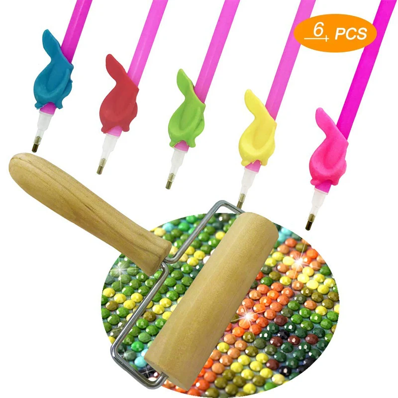 

5PCs 5D Diamond Painting Tools Set Diamond Painting Wood Roller & Pen Grips for DIY Diamond Art Kits for Adults