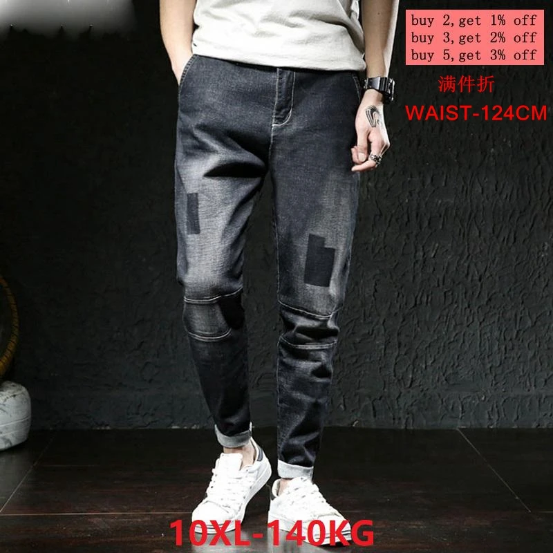 Джинсы большого размера, мужские брюки, большие размеры 6XL 7XL 8XL 9XL 10XL, повседневные брюки большого размера 44 46 48, эластичные летние синие