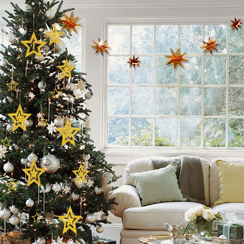 Us 7 43 25 Off Gold Glitter Star Party Decoration Paper Garlands Decoration Birthday Party Christmas Tree Supplies Girls Bedroom Decor In Party Diy