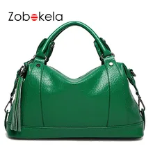 ZOBOKELA Boston Women Bag Tassel Ladies Leather Bag Litchi Women Messenger Bags Handbags Famous Brand Designer