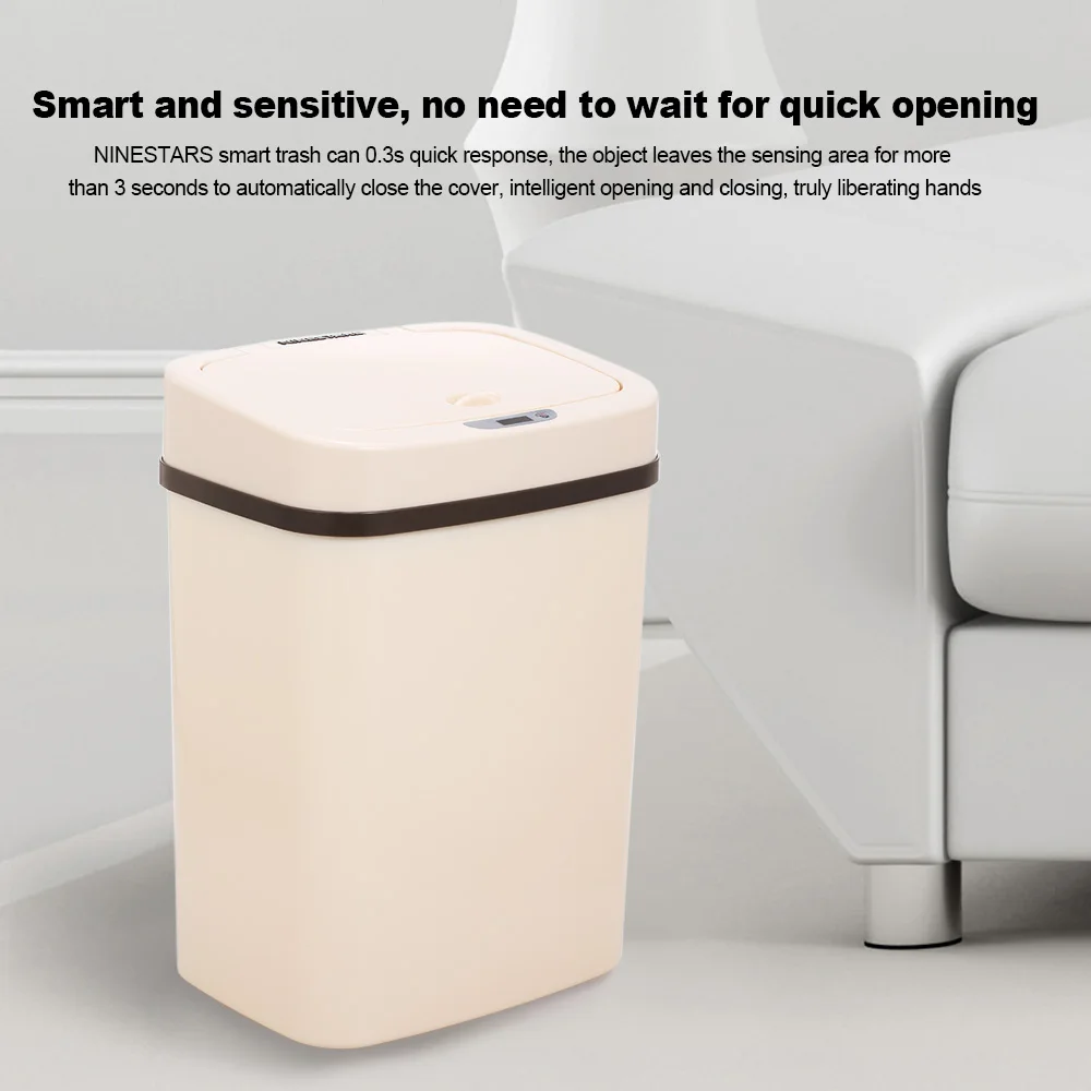 

Auto Sealing Led Induction Cover Waste Bin Smart Trash Can 0.3 Second Quick Sense 12LAshcan Bins Motion Sensor Container