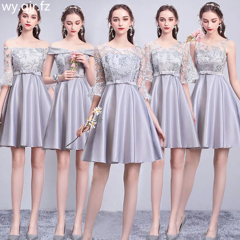 

ASL53#Gray Champagne Pink Bridesmaid Dresses short lace up New Sister Group Marriage Banquet Graduation Dress girls wholesale