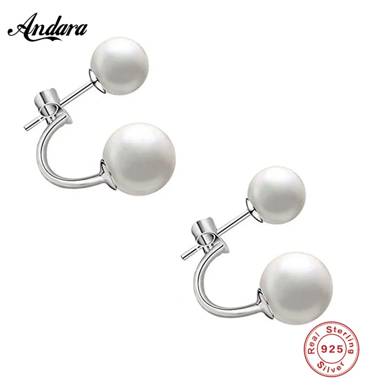 

New 2018 925 Sterling Silver Freshwater Pearls Stud Earrings for Women Girl Party Fashion Jewelry