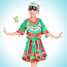 Chino tradicional traje de la danza para niños ropa traje tradicional chino miao hmong ropa con tocado Con Sombrero