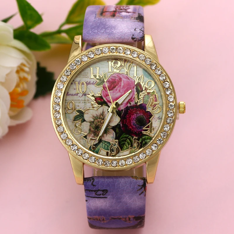 Роскошные женские часы MINHIN, стразы, позолота, богемные цветы, кожаный ремешок, браслет, часы, Лидирующий бренд, кварцевые наручные часы
