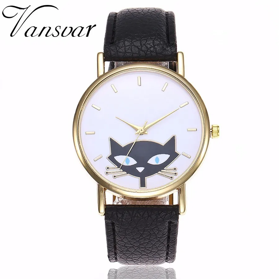 

Vansvar Brand Fashion Lovely Cat Watch Casual Women Leather Strap Quartz Watches Relogio Feminino Drop Shipping