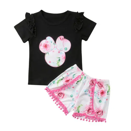 

Toddler Baby Kids Girl Clothes Sets Summer Outfits Kids Girl T-shirt Tops Shorts Floral Cotton Cute Set Girls 1-6T