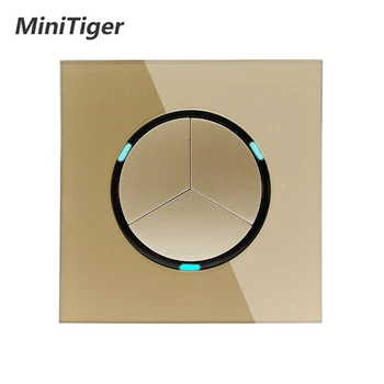 

Minitiger 2019 New Arrival Gold Crystal Glass Panel 3 Gang 1 Way Random Click On / Off Wall Light Switch With LED Indicator
