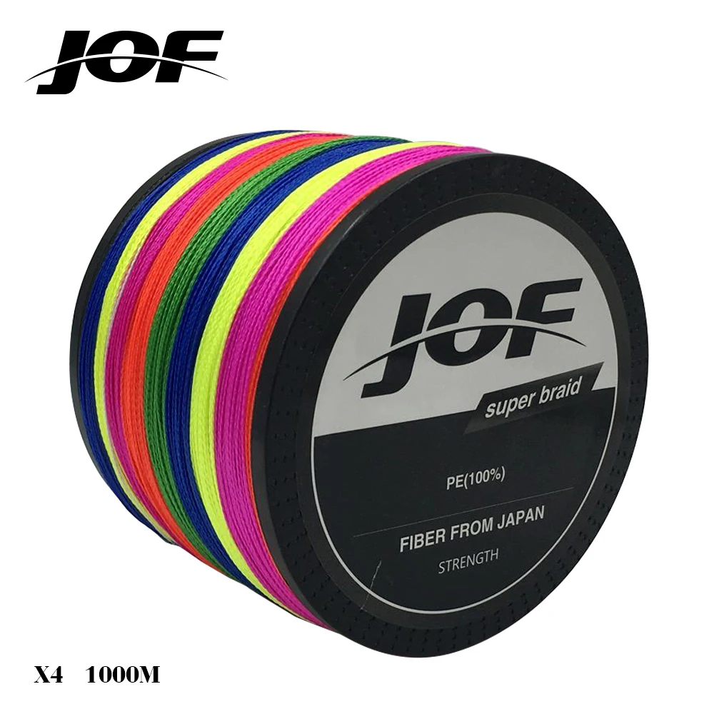JOF 1000 متر 18LB-80LB PE مولتيفيلامنت 4 السواحل الجديل الخط المحيط الصيد سوبر قوية الشبوط الملونة مضفر خيط صنارة الصيد