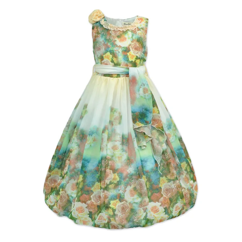 

Girls dress 2016 summer wear the new children's Bohemian chiffon flower printed vest dress baby clothes