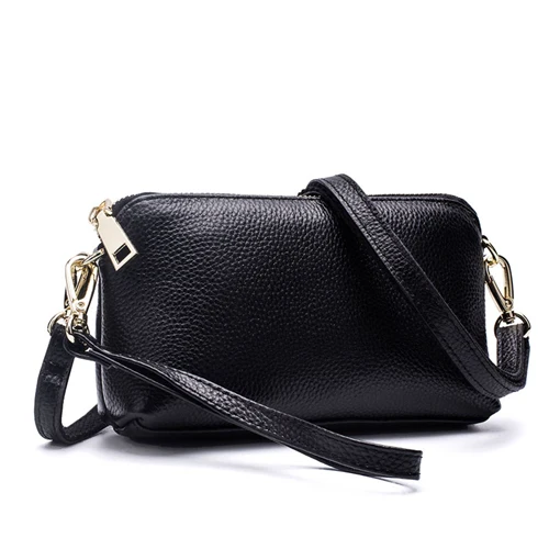 Клатч, брендовая сумка-Органайзер из натуральной коровьей кожи, сумка-мессенджер, повседневные сумки, Дамская маленькая сумка для мобильного телефона, кошелек с карманом - Цвет: Black