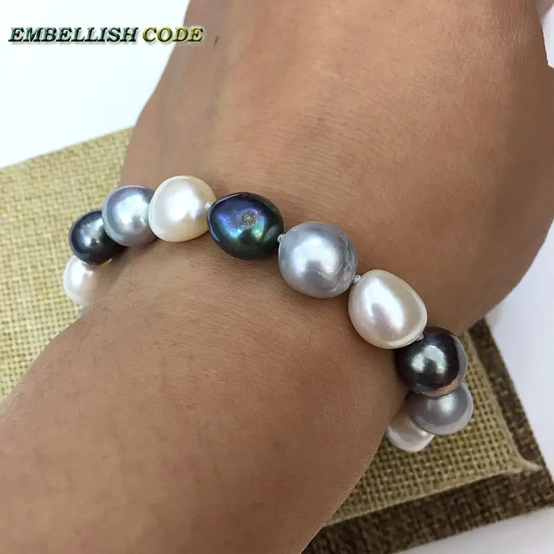 graceful semi baroque irregular pearl bracelet bangle white grey black blue Peacock Mixed color real freshwater pearls summer