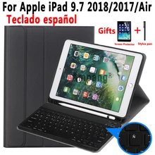 Испанская клавиатура чехол для Apple iPad 9,7 6th поколения 5th Air 1/Air 2/Pro 9,7 A1822 A1823 A1893 A1954 с карандашница