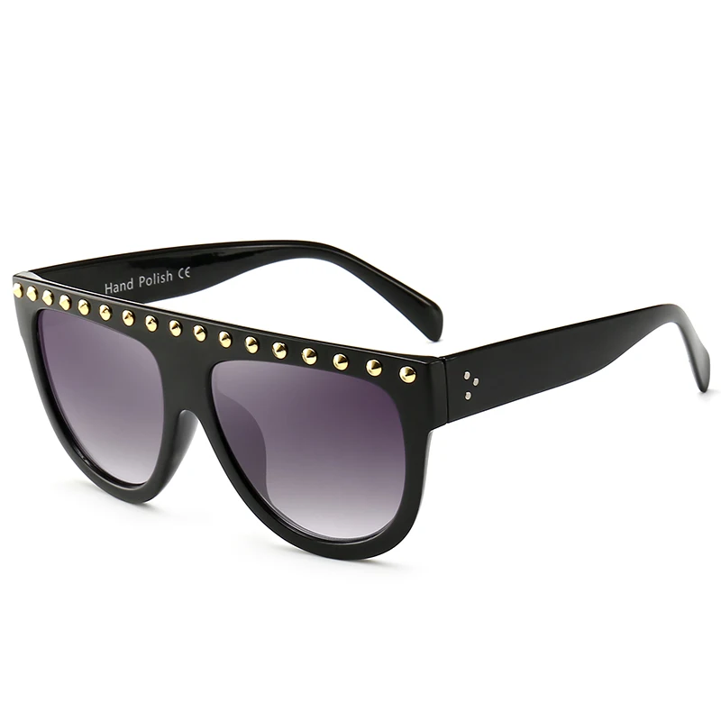 Роскошные брендовые солнцезащитные очки для женщин, Винтажные Солнцезащитные очки, готический оттенок для женщин, новинка, с заклепками, Ретро стиль, Gafas De Sol Mujer - Цвет линз: C1 Black Gray
