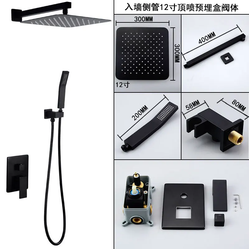 Kopen Luxe Badkamer Muur Verborgen Regendouche Systeem Badkamer Accessoires Verborgen Douchekop Set Massief Messing Zwarte Douche Set