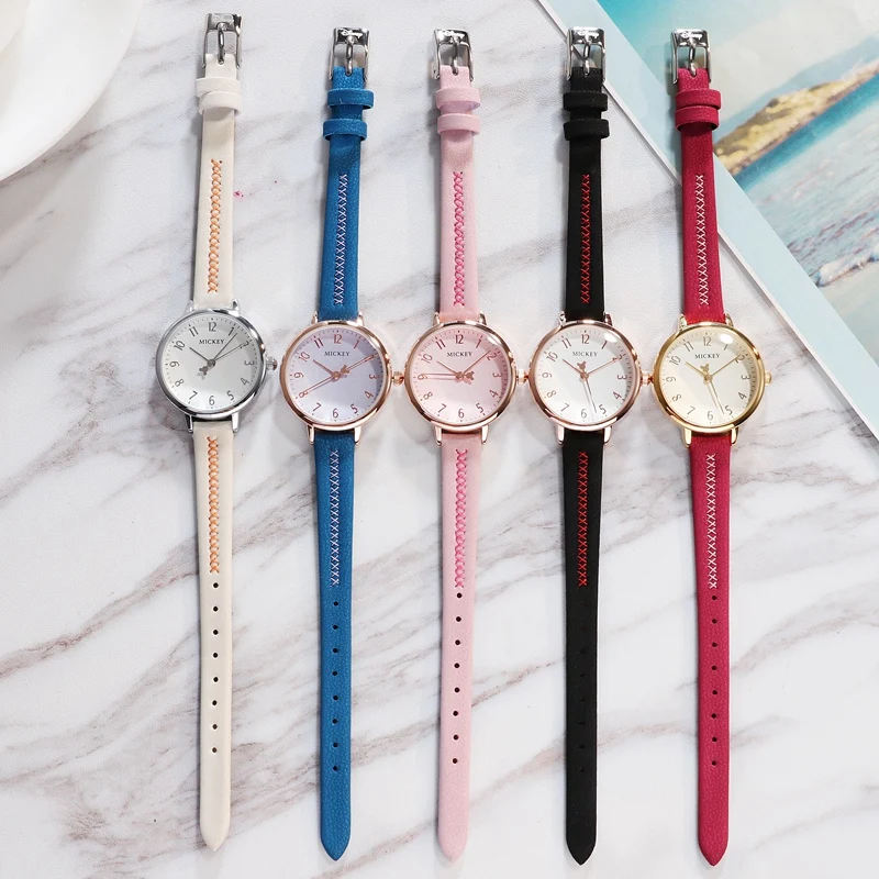 Mickey Mouse Girls Fashion Trendy Genuine Leather Strap Quartz Watch Waterproof Women's Original Disney Watches Round Red Clock Mickey Mouse Girls Fashion Trendy Genuine Leather Strap Quartz Watch Waterproof Women's Original Disney Watches Round Red Clock